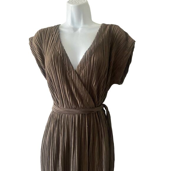 Soft Surroundings Perfect Plisse Mocha French Pleat Maxi Long Dress - Picture 10 of 11